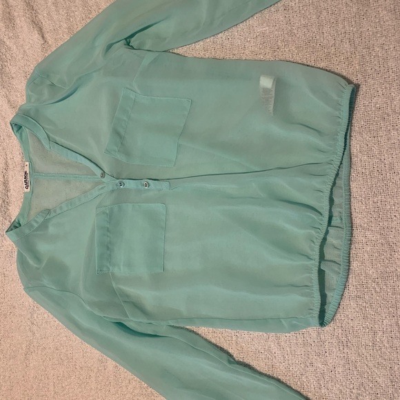 Garage Size Small Sea Foam Green Sheer Chiffon Blouse - Picture 3 of 7